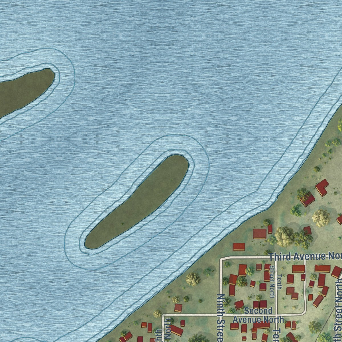 Second close-up of the map of Cordova, Illinois print showing more streets and buildings