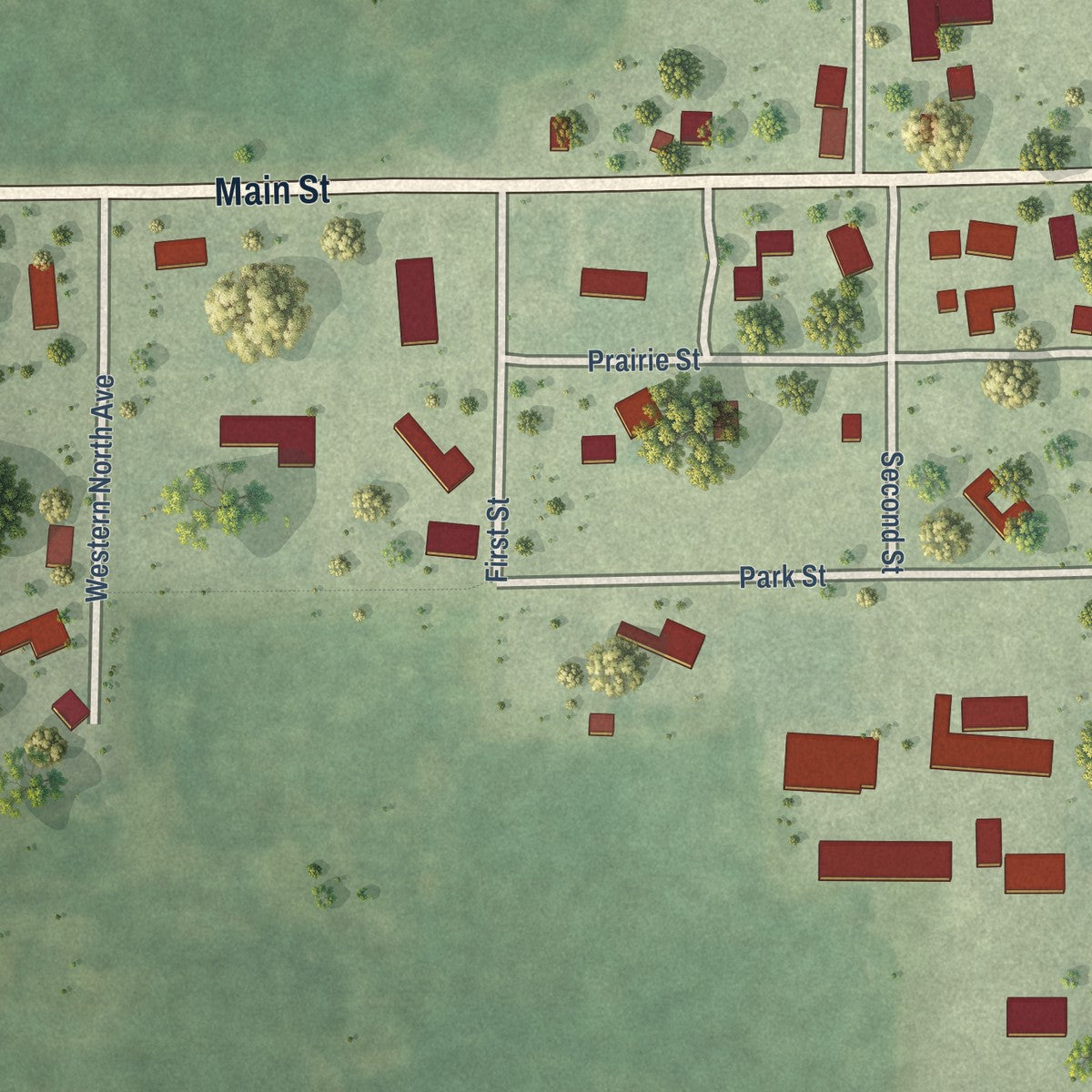 Second close-up of the map of Cornell, Illinois print showing more streets and buildings