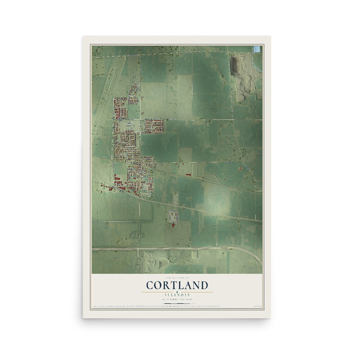 Map of Cortland, Illinois, 12 x 18 inch unframed archival matte print