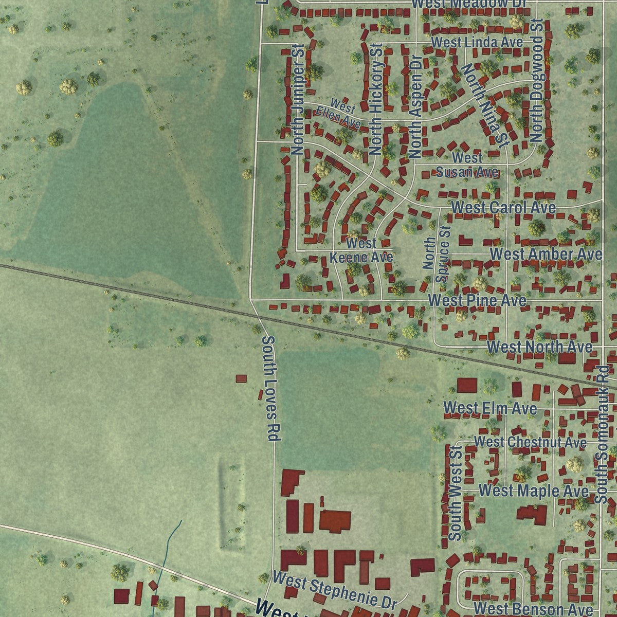 Close-up of the map of Cortland, Illinois print showing street and building detail
