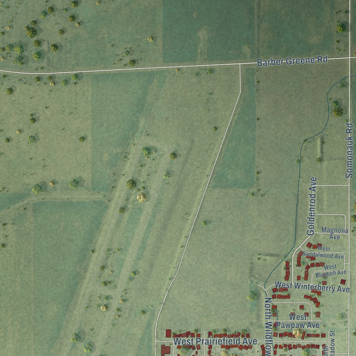 Second close-up of the map of Cortland, Illinois print showing more streets and buildings