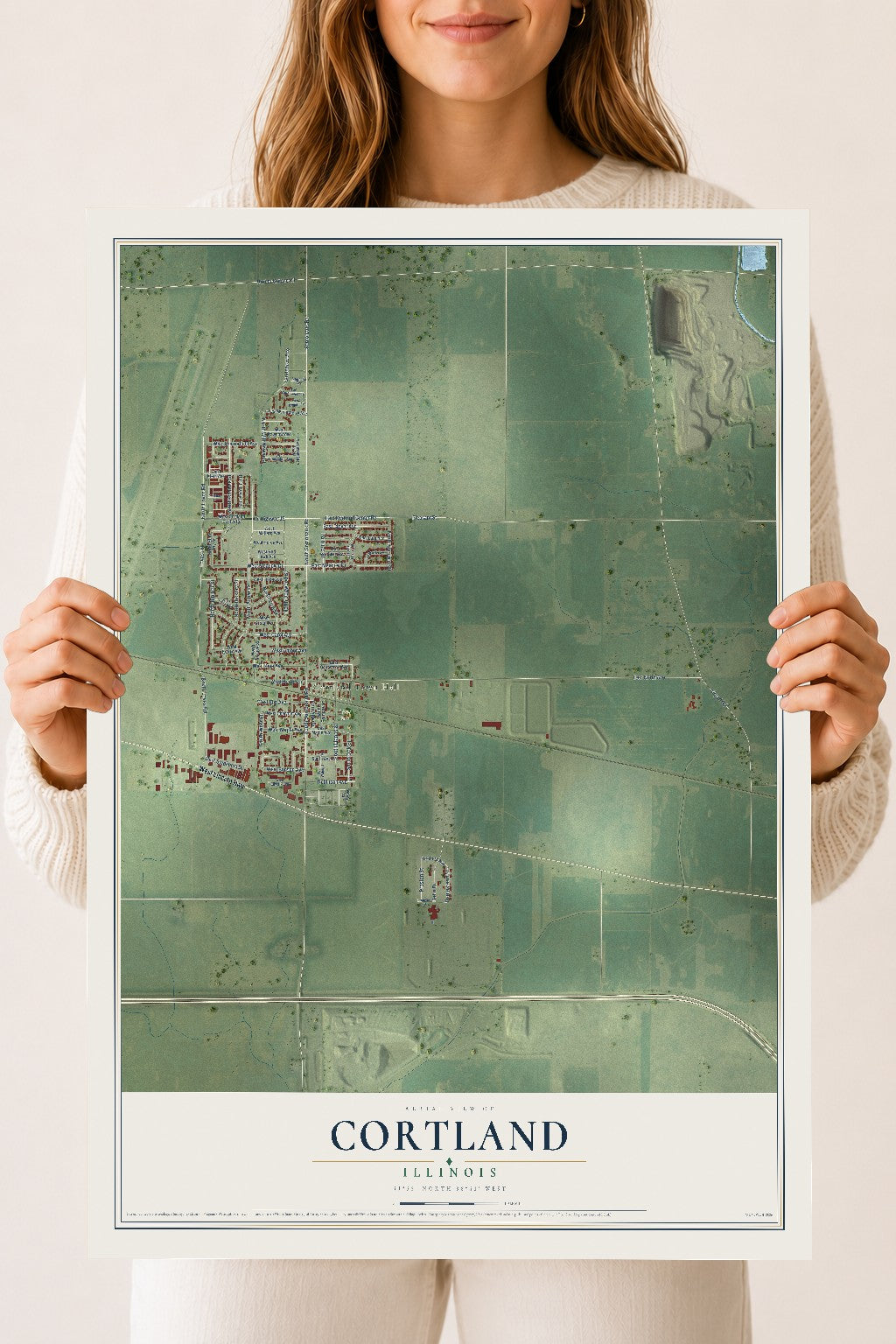 Map of Cortland, Illinois, 18 x 24 inch unframed archival matte print