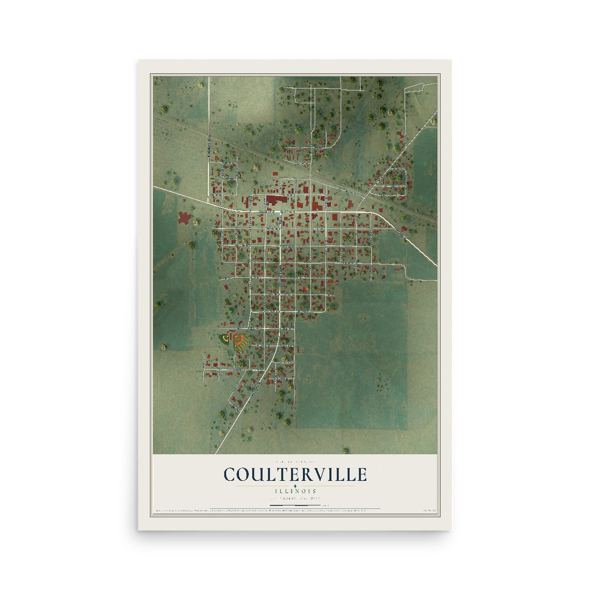 Map of Coulterville, Illinois, 12 x 18 inch unframed archival matte print