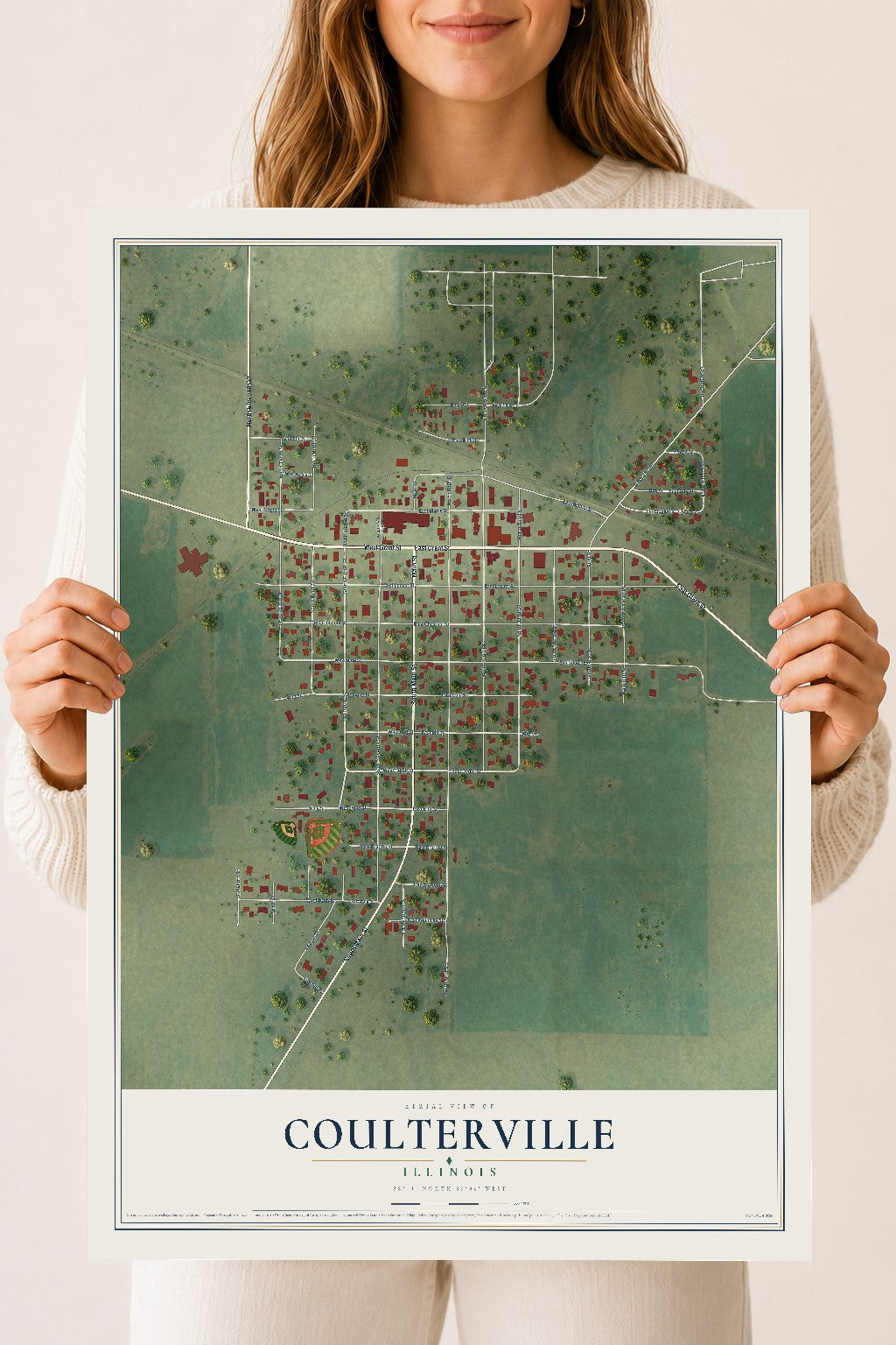 Map of Coulterville, Illinois, 18 x 24 inch unframed archival matte print