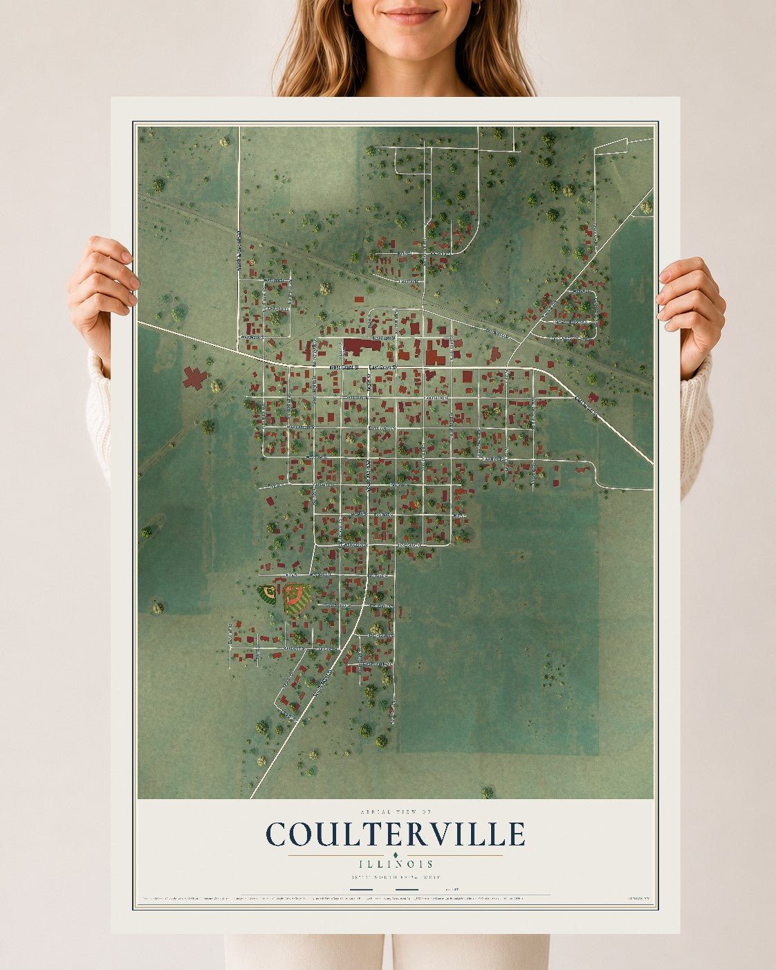 Map of Coulterville, Illinois, 24 x 36 inch unframed archival matte print