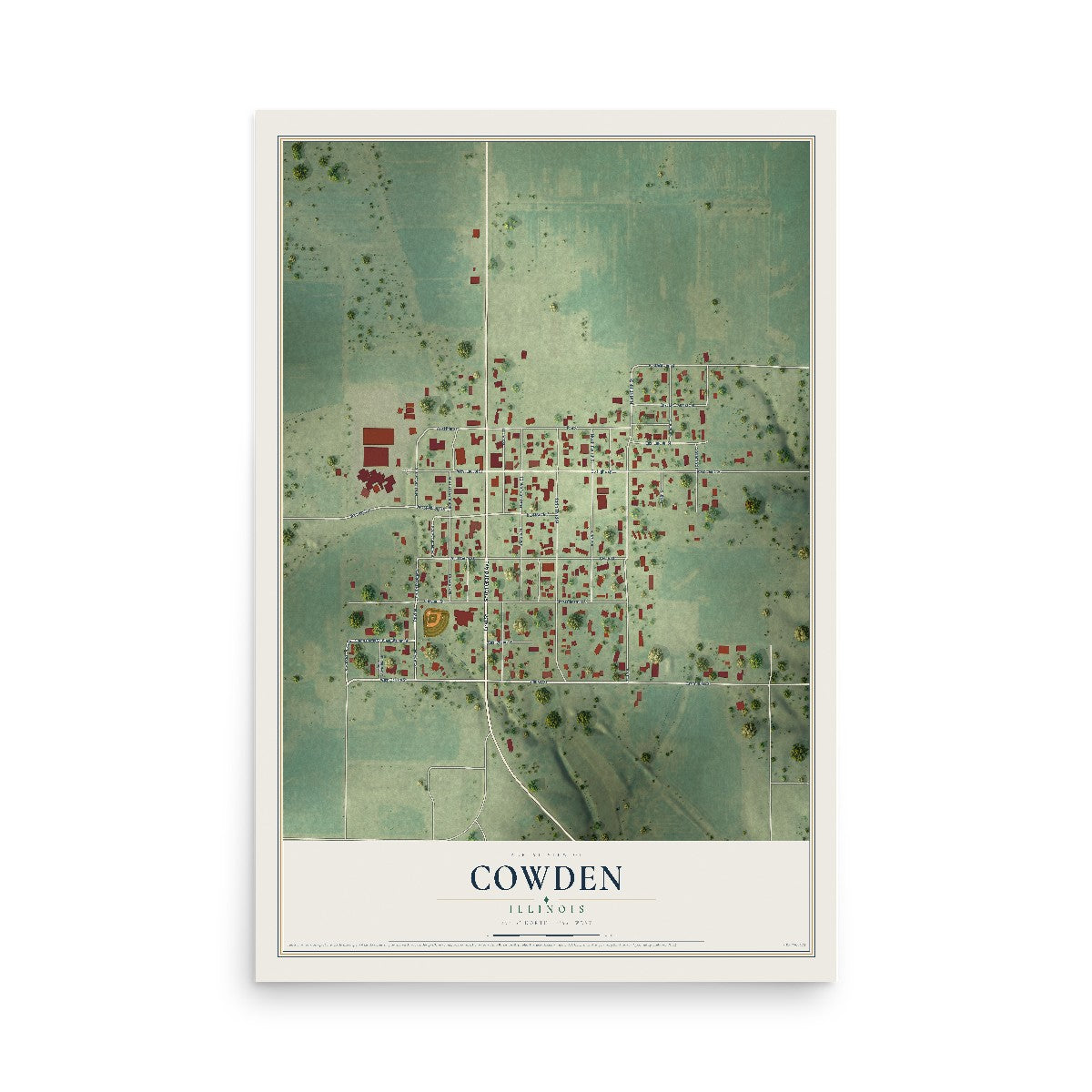 Map of Cowden, Illinois, 12 x 18 inch unframed archival matte print