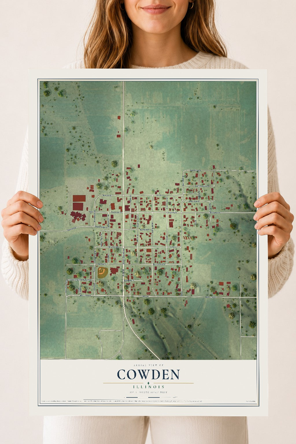 Map of Cowden, Illinois, 18 x 24 inch unframed archival matte print