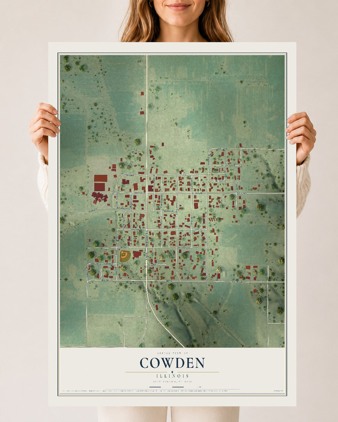Map of Cowden, Illinois, 24 x 36 inch unframed archival matte print