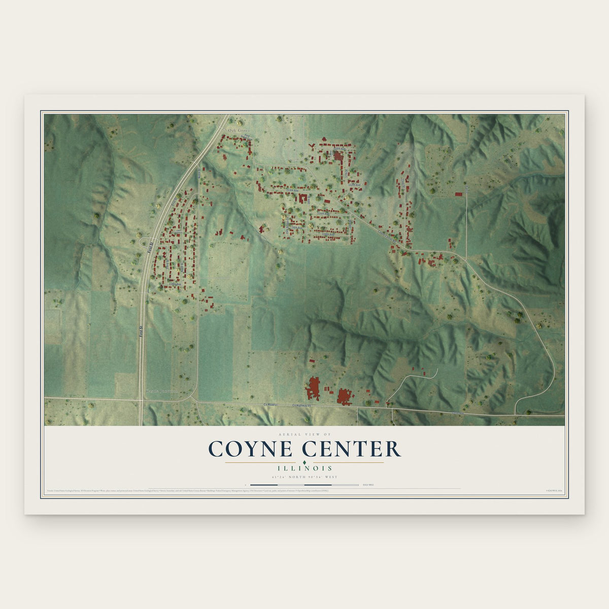 Coyne Center, Illinois map print, the full design