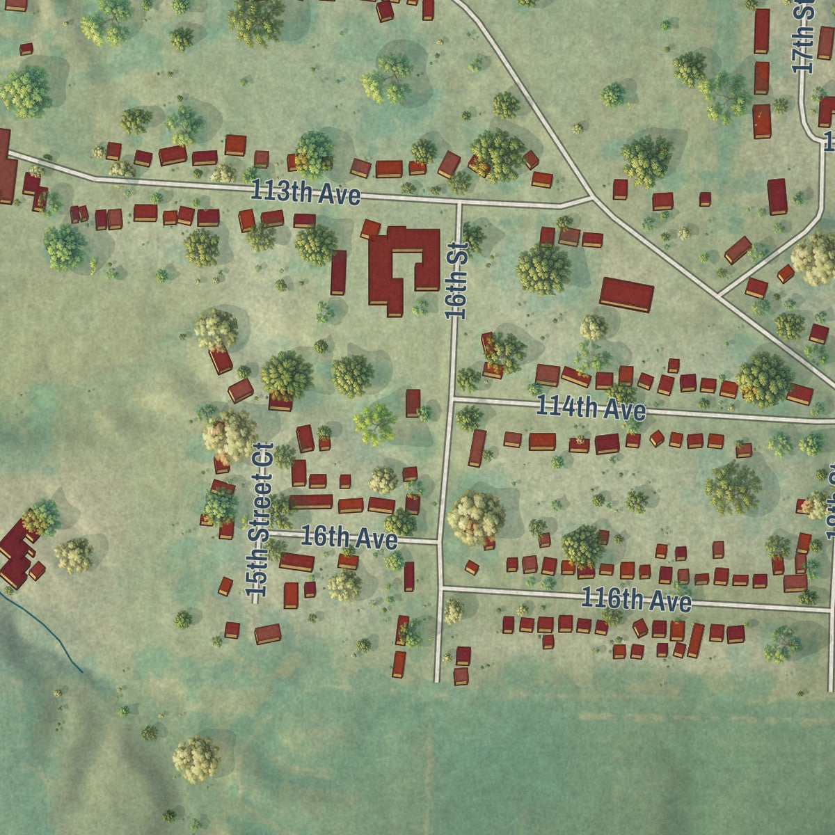 Close-up of the map of Coyne Center, Illinois print showing street and building detail