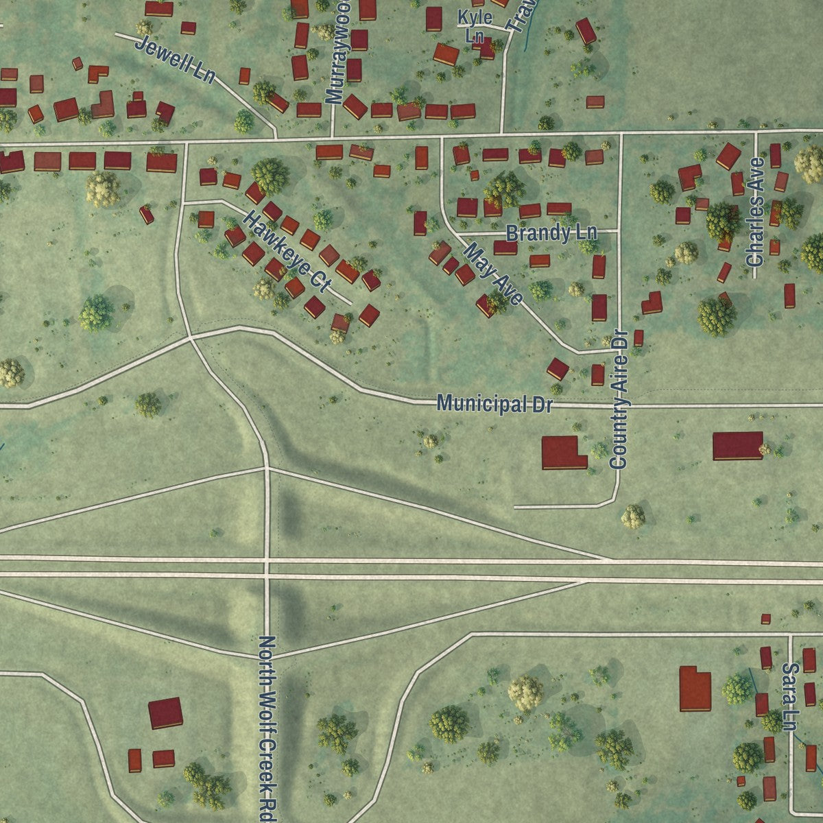 Second close-up of the map of Crainville, Illinois print showing more streets and buildings