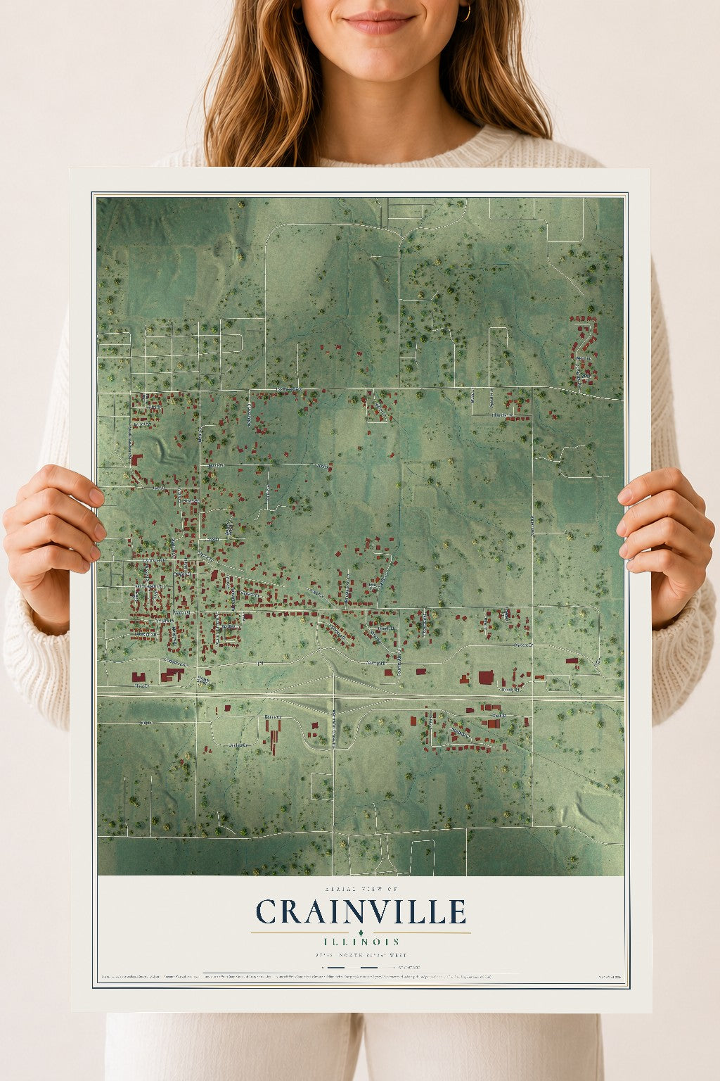 Map of Crainville, Illinois, 18 x 24 inch unframed archival matte print