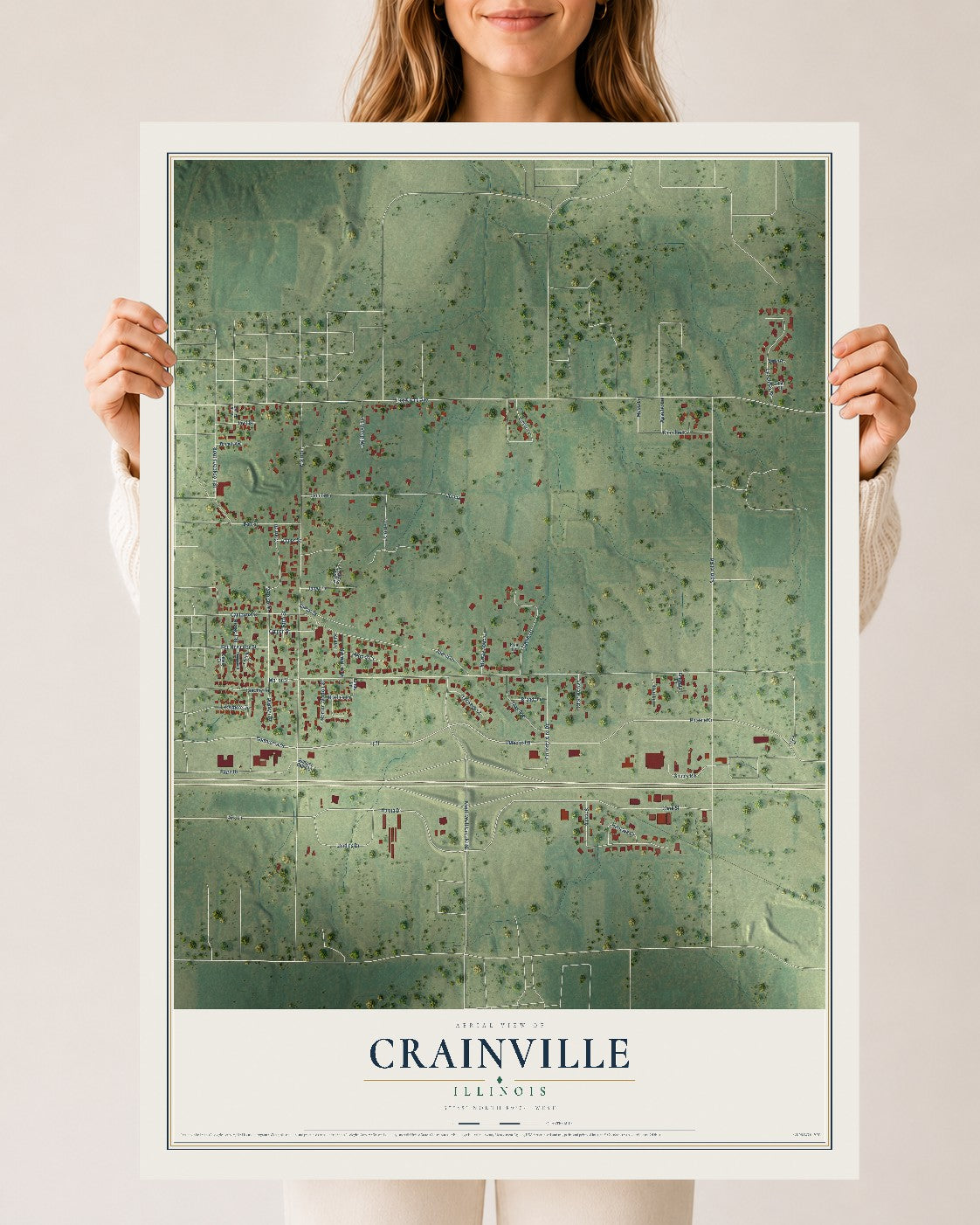 Map of Crainville, Illinois, 24 x 36 inch unframed archival matte print