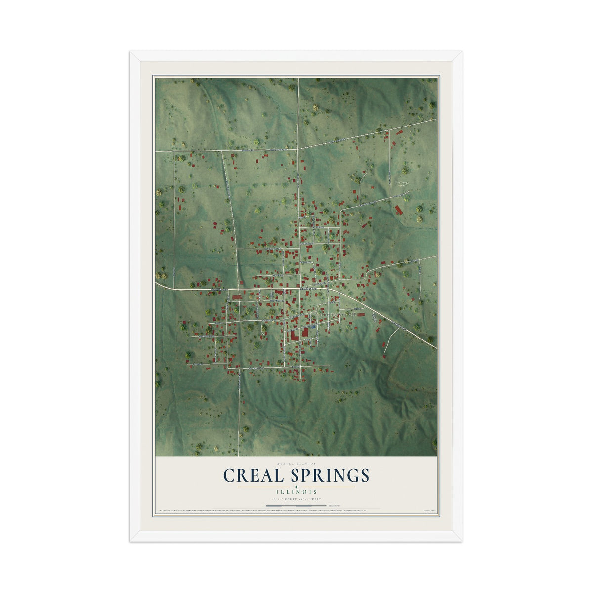 Map of Creal Springs, Illinois, 12 x 18 inch print in a white wood frame