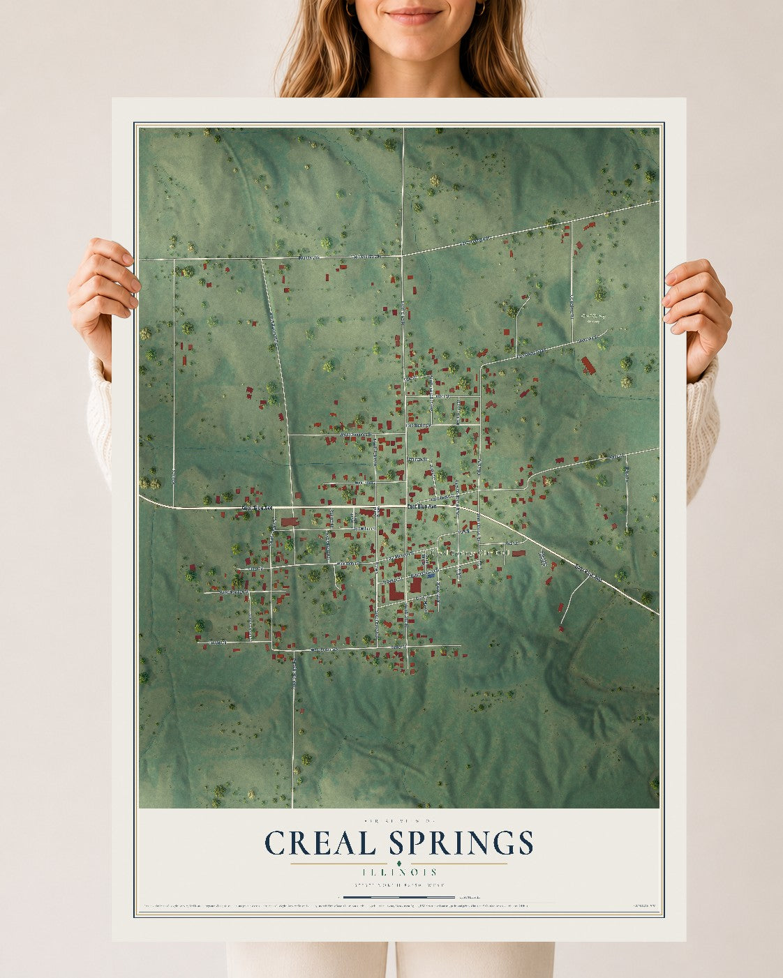 Map of Creal Springs, Illinois, 24 x 36 inch unframed archival matte print