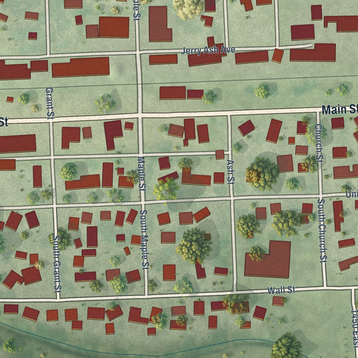 Close-up of the map of Crescent City, Illinois print showing street and building detail