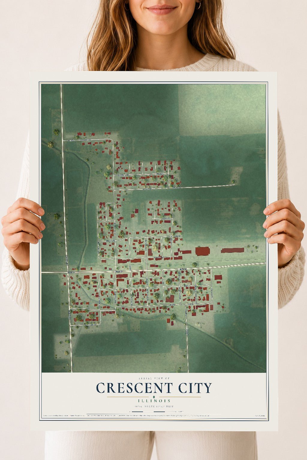 Map of Crescent City, Illinois, 18 x 24 inch unframed archival matte print