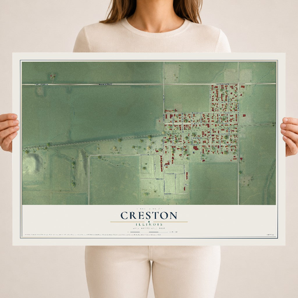 Map of Creston, Illinois, 18 x 24 inch unframed archival matte print