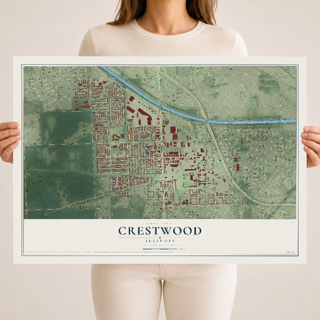 Map of Crestwood, Illinois, 18 x 24 inch unframed archival matte print
