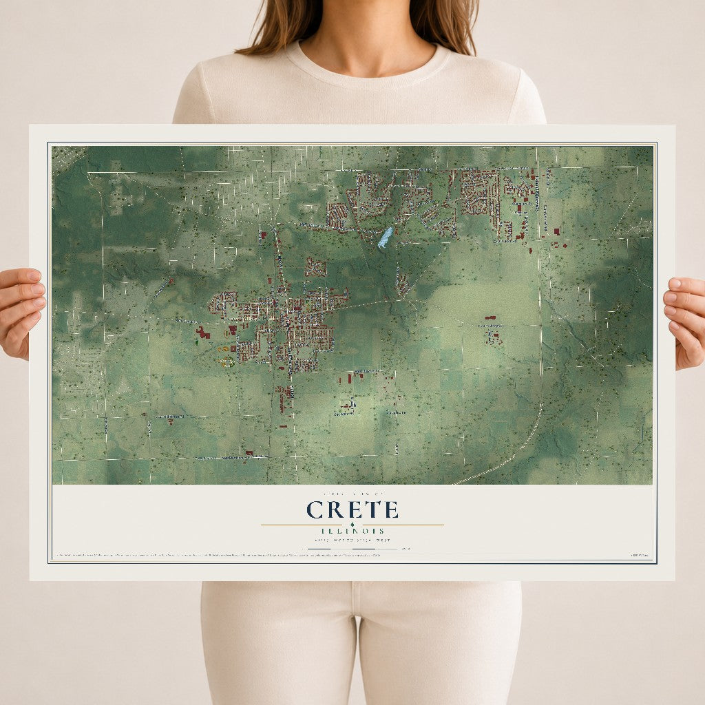 Map of Crete, Illinois, 18 x 24 inch unframed archival matte print