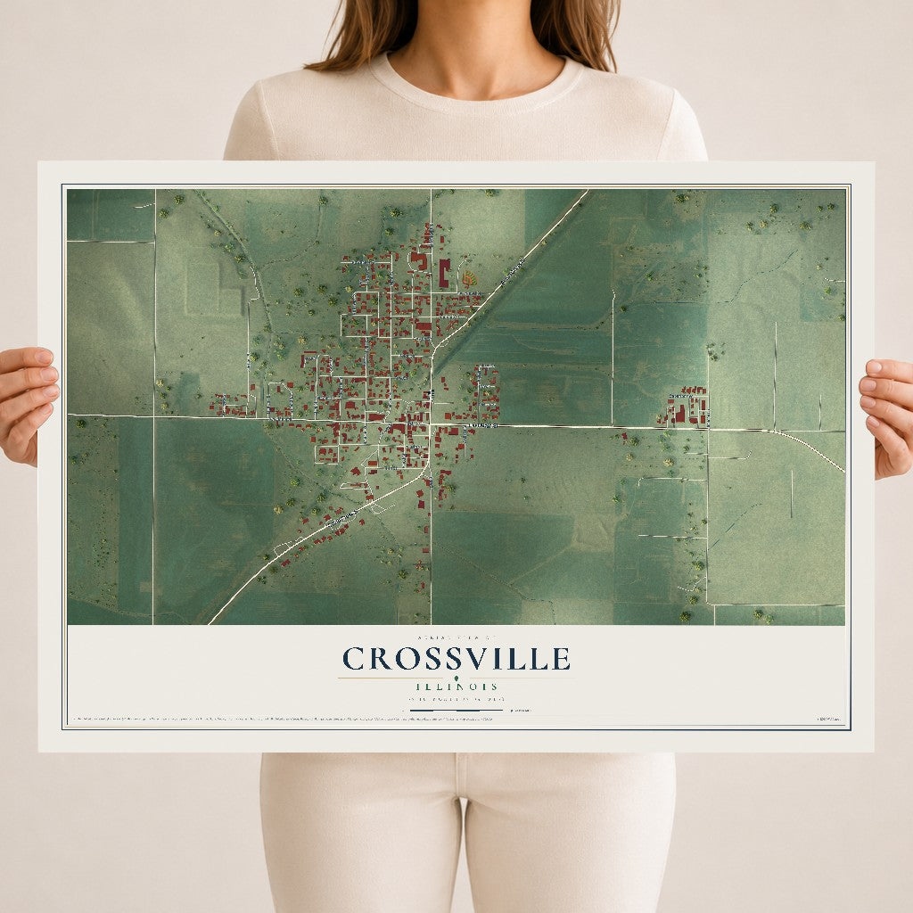 Map of Crossville, Illinois, 18 x 24 inch unframed archival matte print