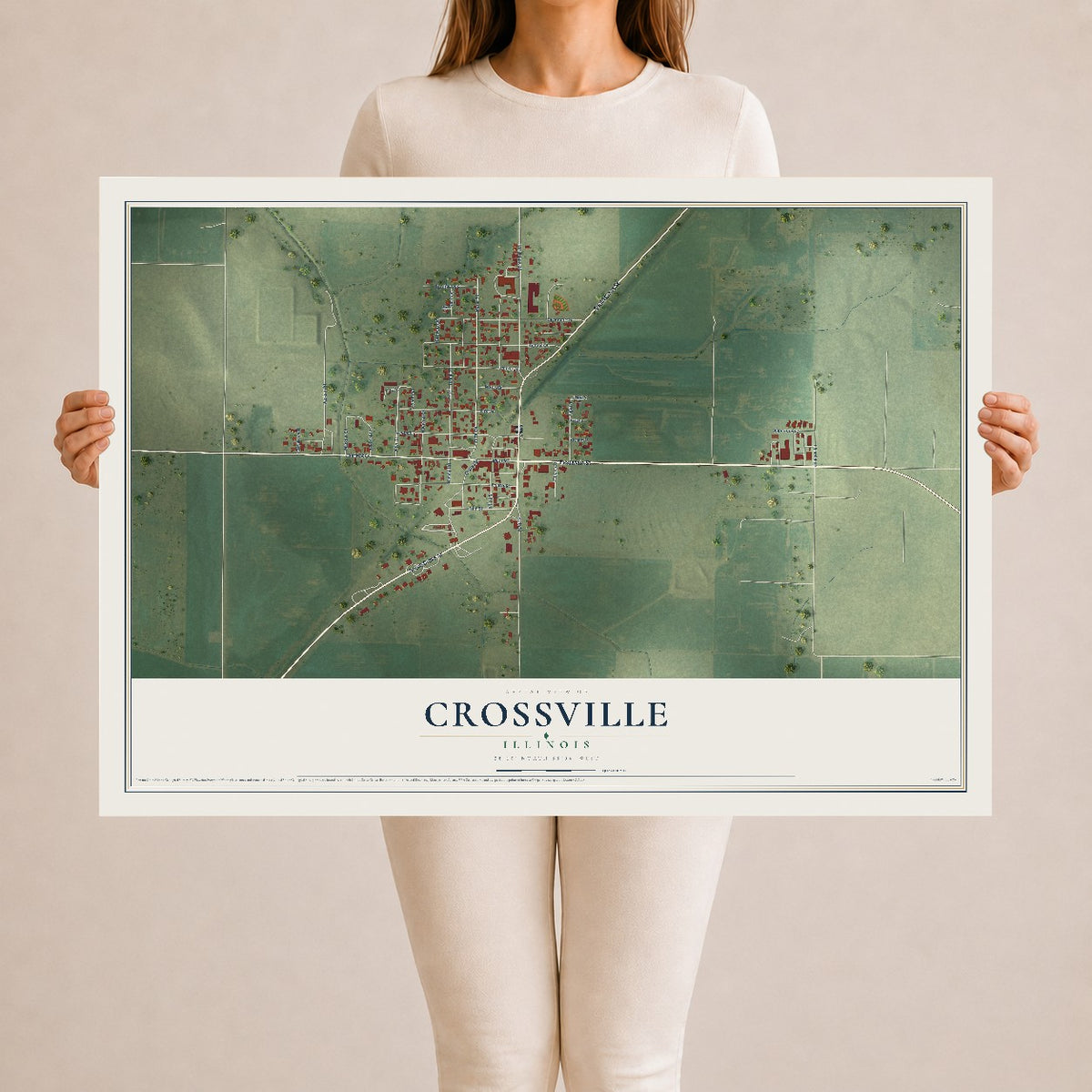 Map of Crossville, Illinois, 24 x 36 inch unframed archival matte print