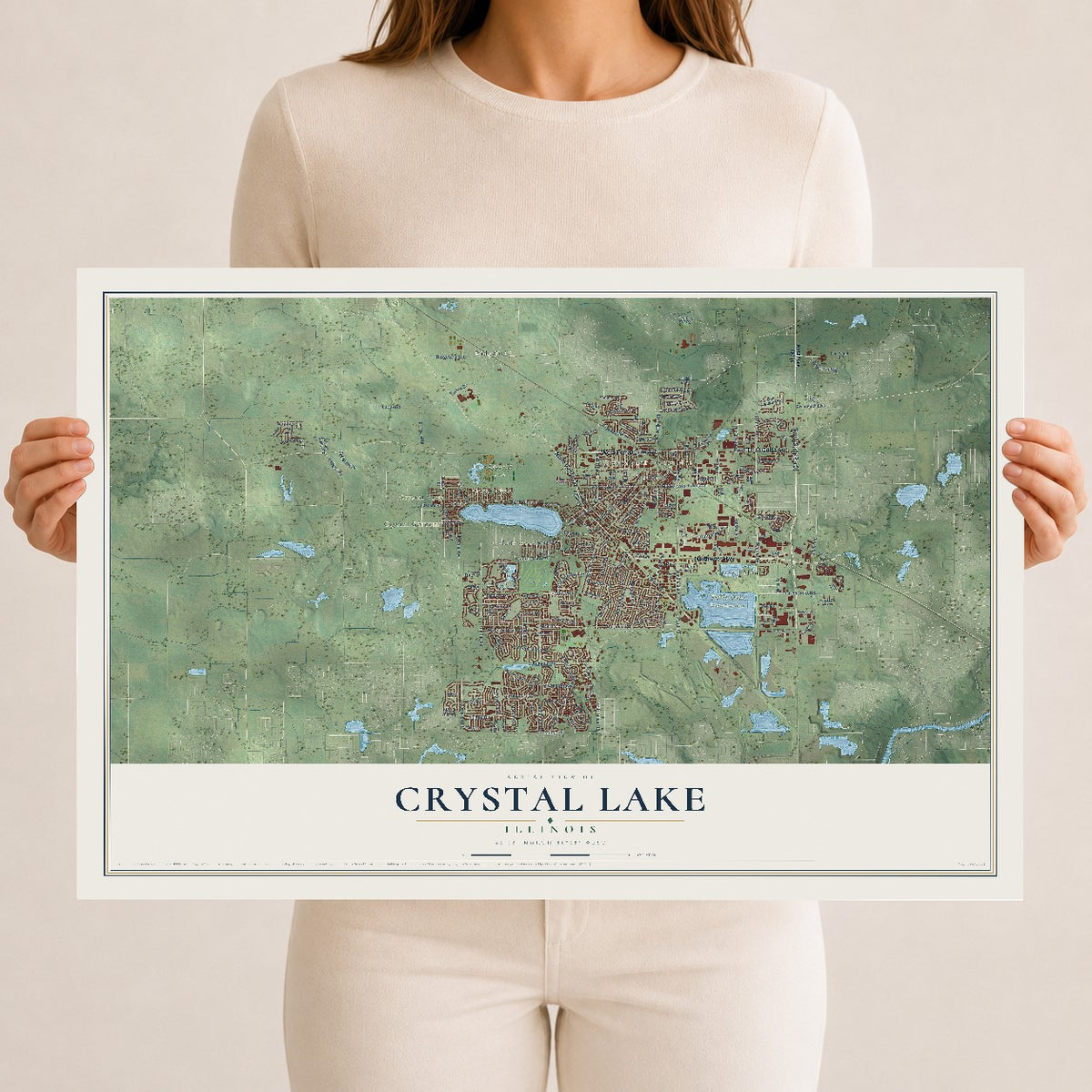 Map of Crystal Lake, Illinois, 12 x 18 inch unframed archival matte print