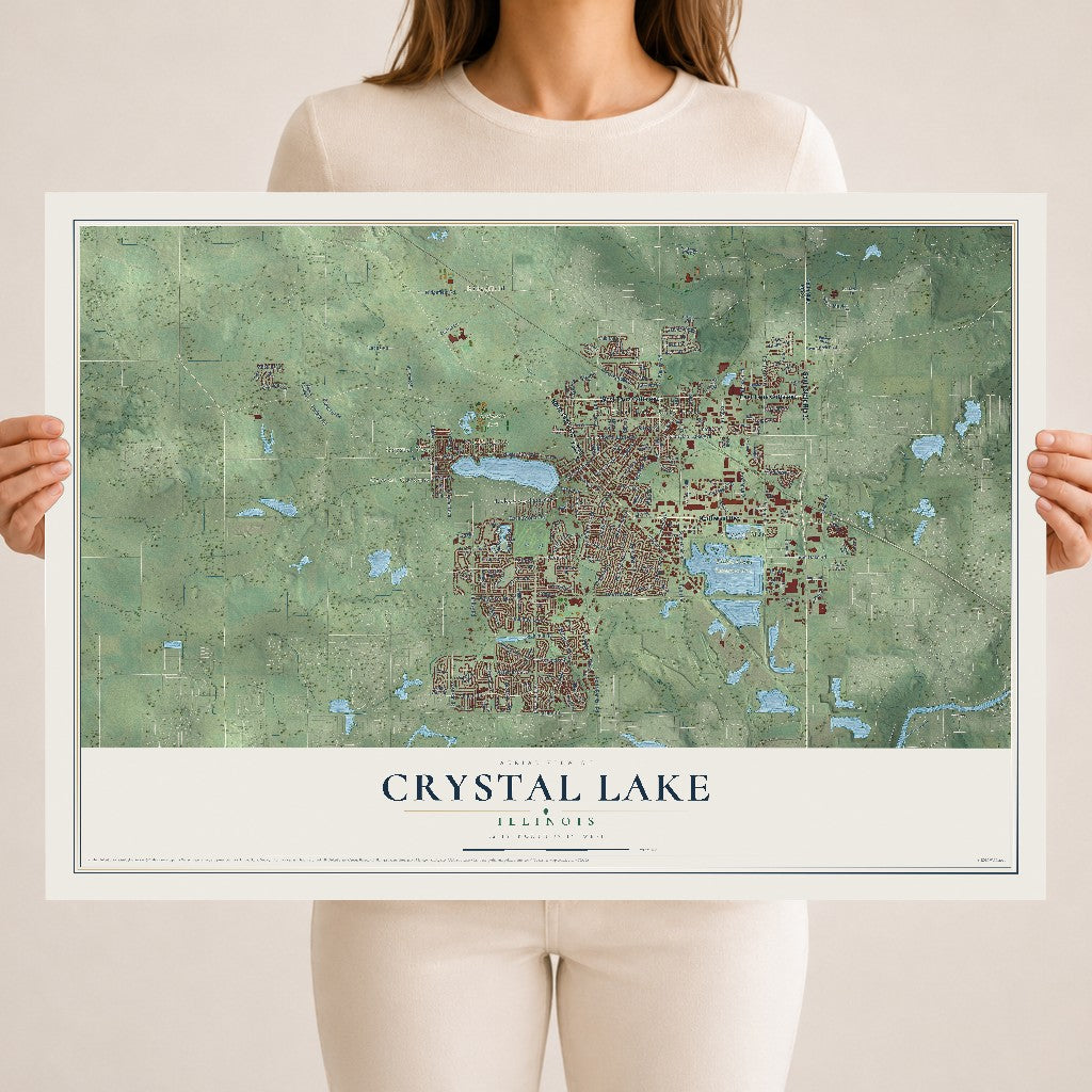 Map of Crystal Lake, Illinois, 18 x 24 inch unframed archival matte print