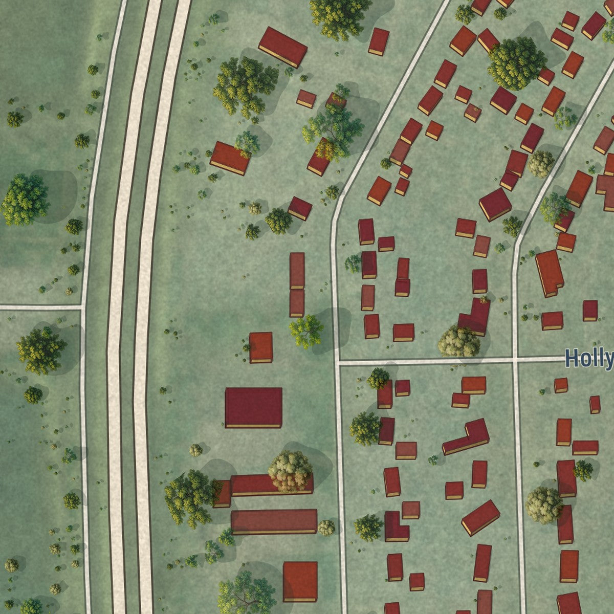 Close-up of the map of Crystal Lawns, Illinois print showing street and building detail