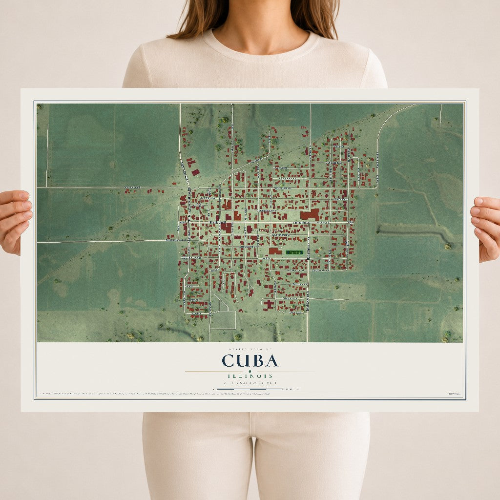 Map of Cuba, Illinois, 18 x 24 inch unframed archival matte print