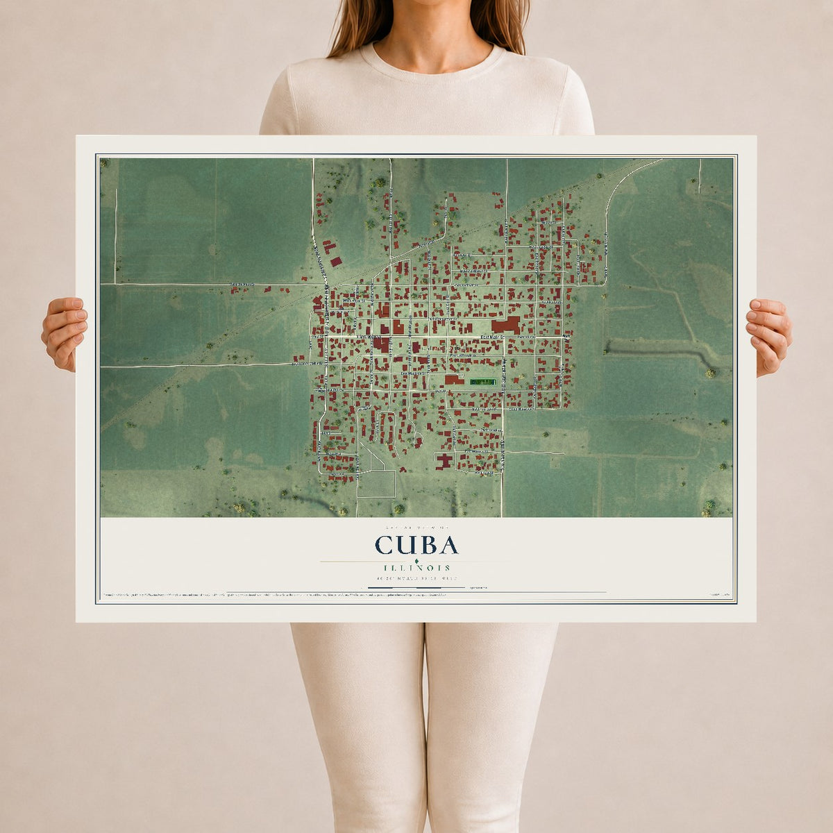 Map of Cuba, Illinois, 24 x 36 inch unframed archival matte print