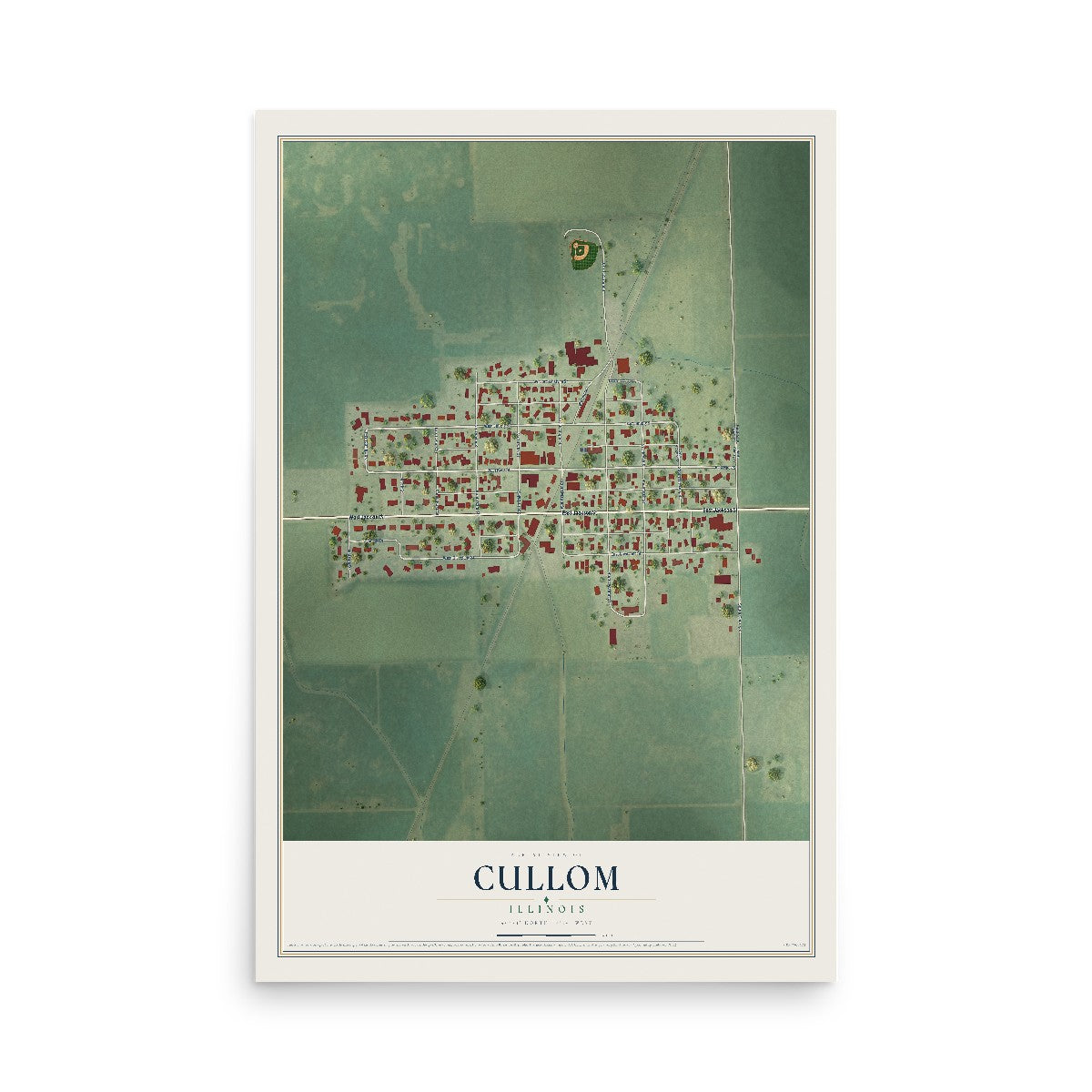 Map of Cullom, Illinois, 12 x 18 inch unframed archival matte print