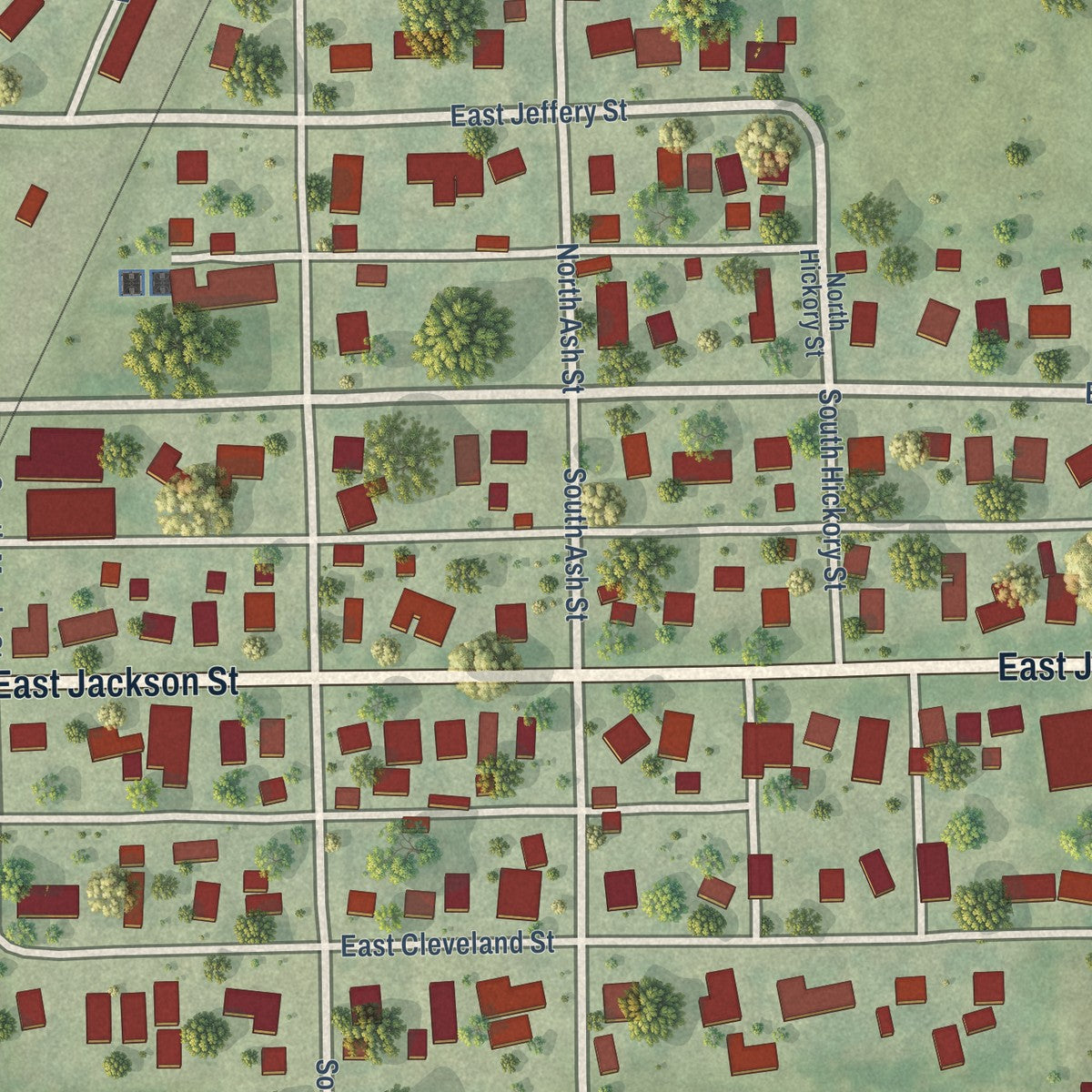 Close-up of the map of Cullom, Illinois print showing street and building detail