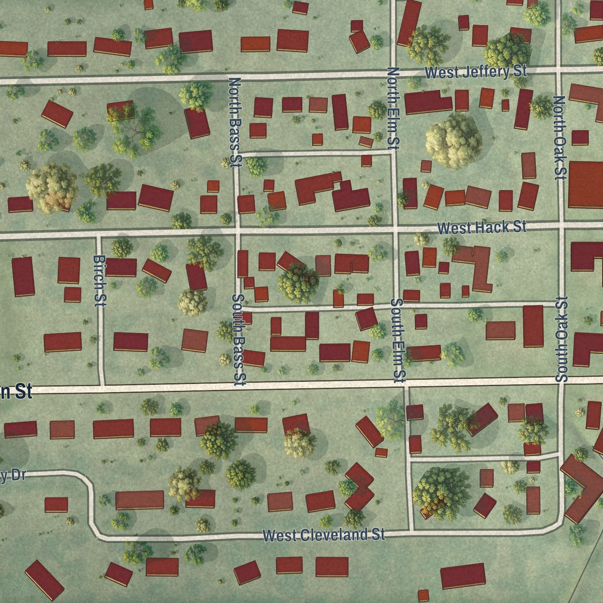 Second close-up of the map of Cullom, Illinois print showing more streets and buildings