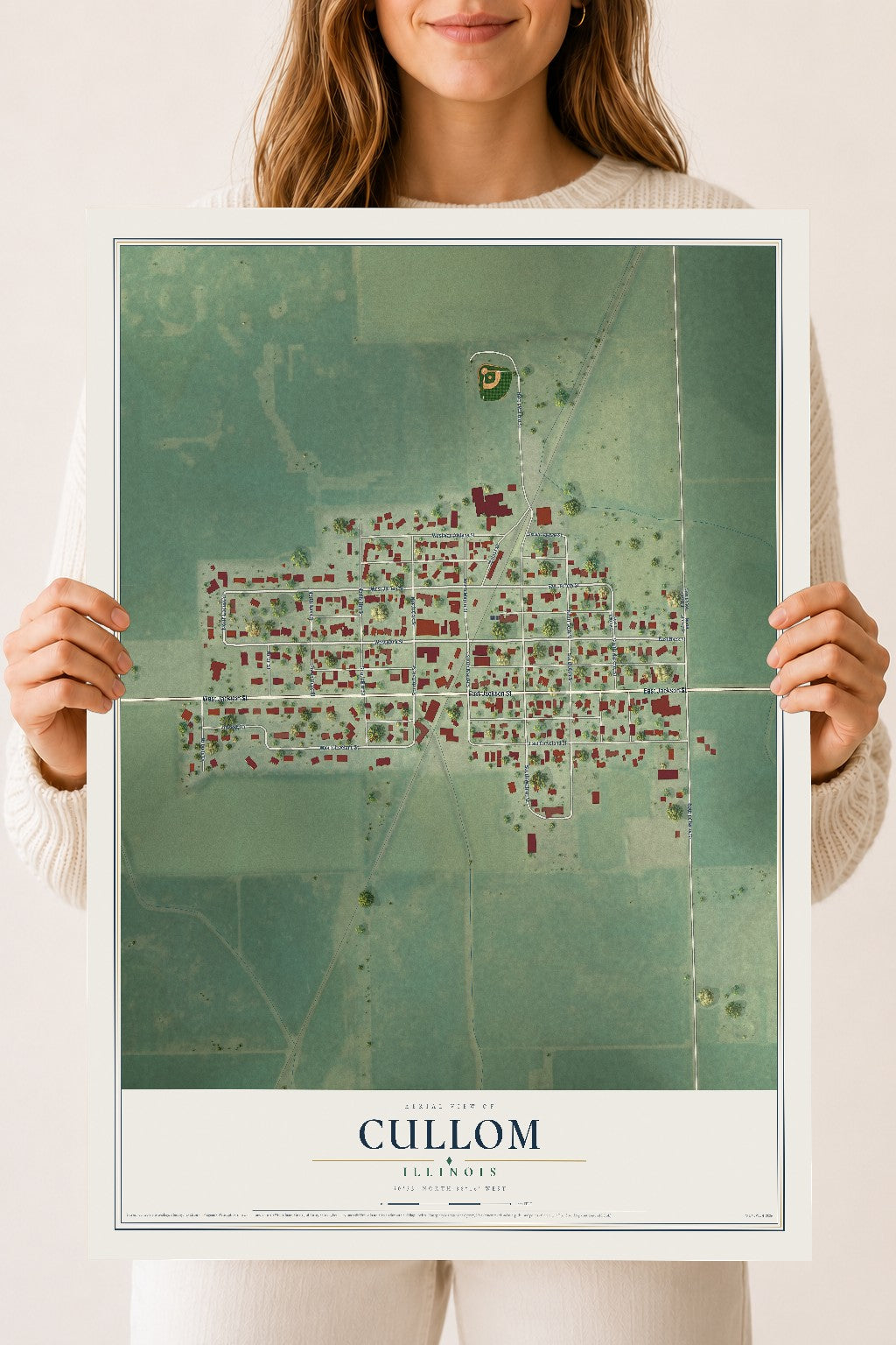 Map of Cullom, Illinois, 18 x 24 inch unframed archival matte print