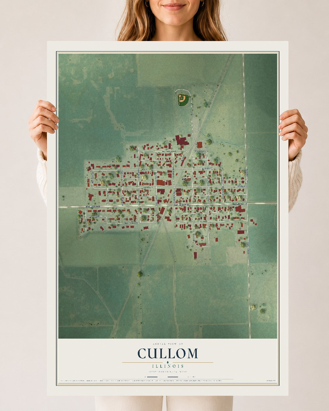 Map of Cullom, Illinois, 24 x 36 inch unframed archival matte print