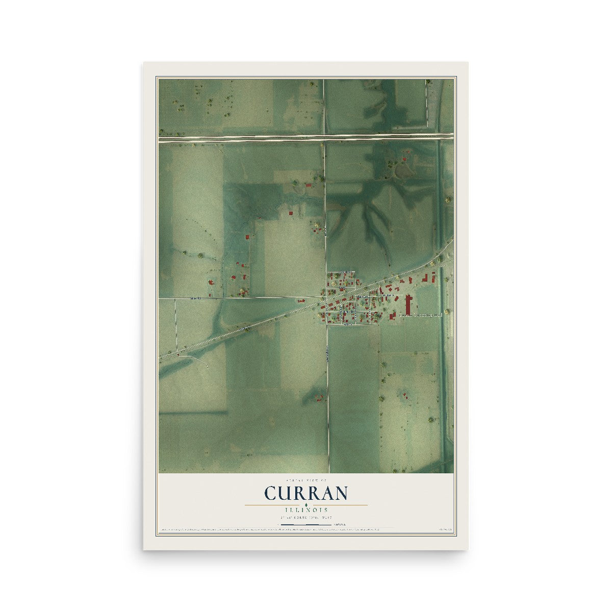 Map of Curran, Illinois, 12 x 18 inch unframed archival matte print