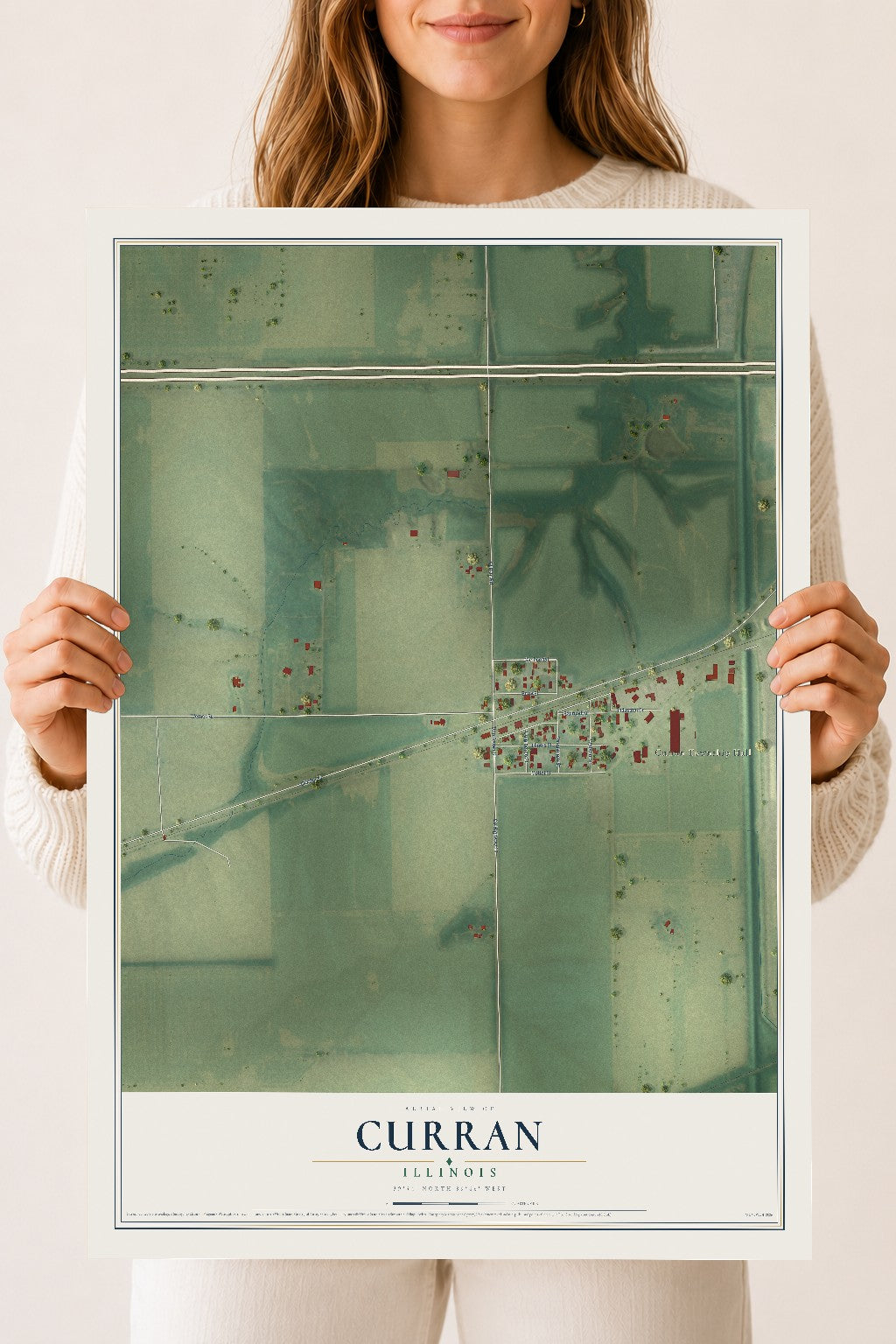 Map of Curran, Illinois, 18 x 24 inch unframed archival matte print