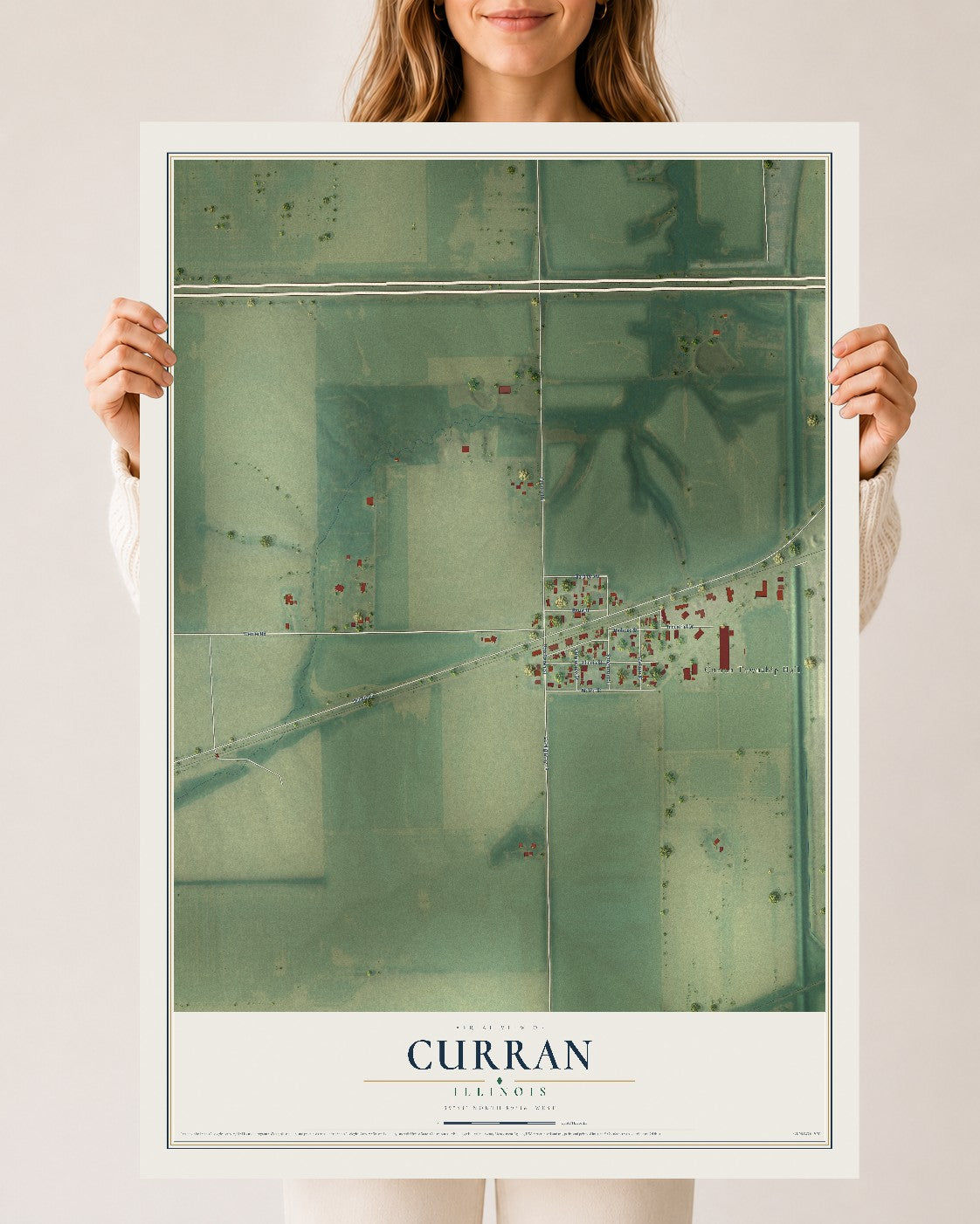 Map of Curran, Illinois, 24 x 36 inch unframed archival matte print