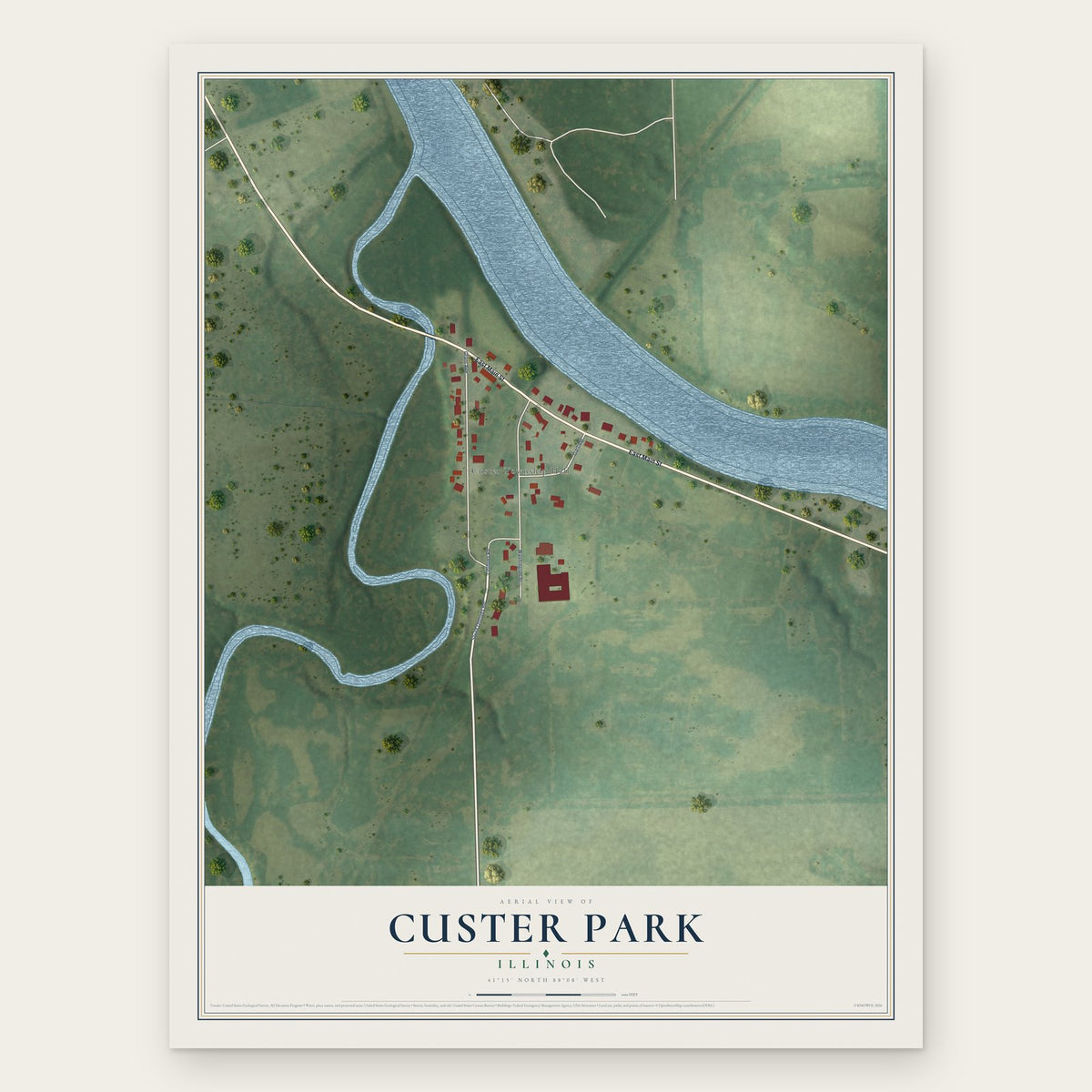 Custer Park, Illinois map print, the full design
