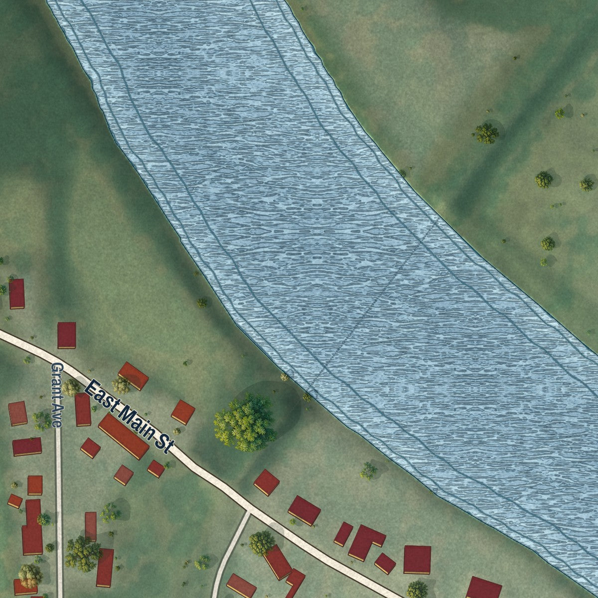 Close-up of the map of Custer Park, Illinois print showing street and building detail