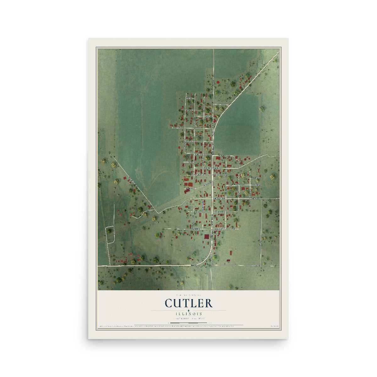 Map of Cutler, Illinois, 12 x 18 inch unframed archival matte print
