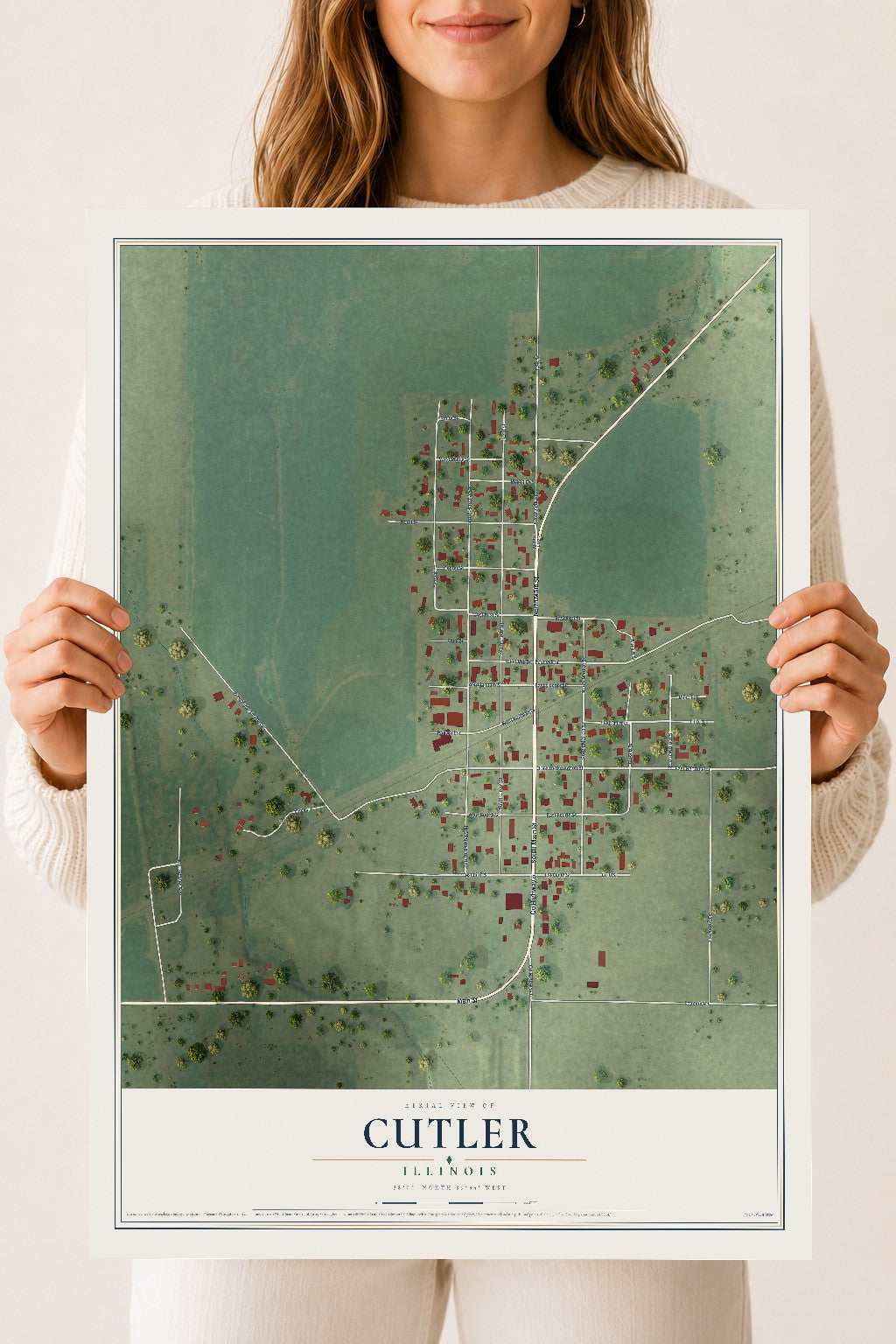 Map of Cutler, Illinois, 18 x 24 inch unframed archival matte print