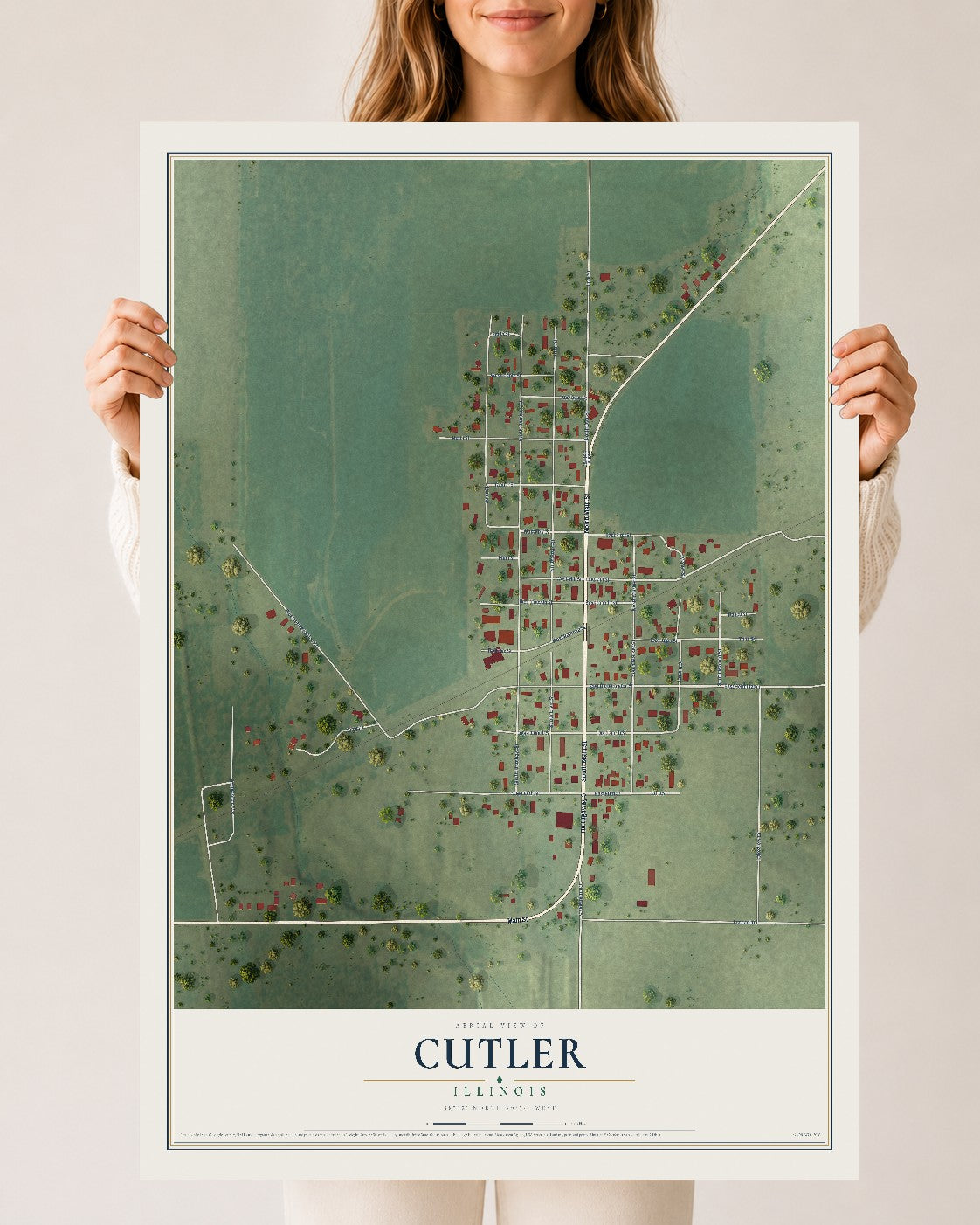 Map of Cutler, Illinois, 24 x 36 inch unframed archival matte print