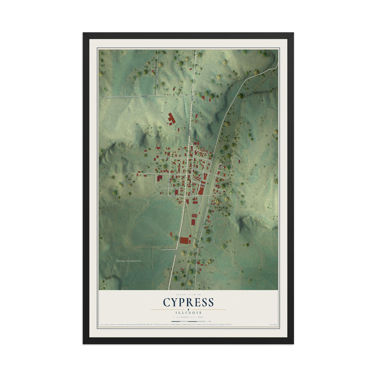 Map of Cypress, Illinois, 12 x 18 inch print in a black wood frame