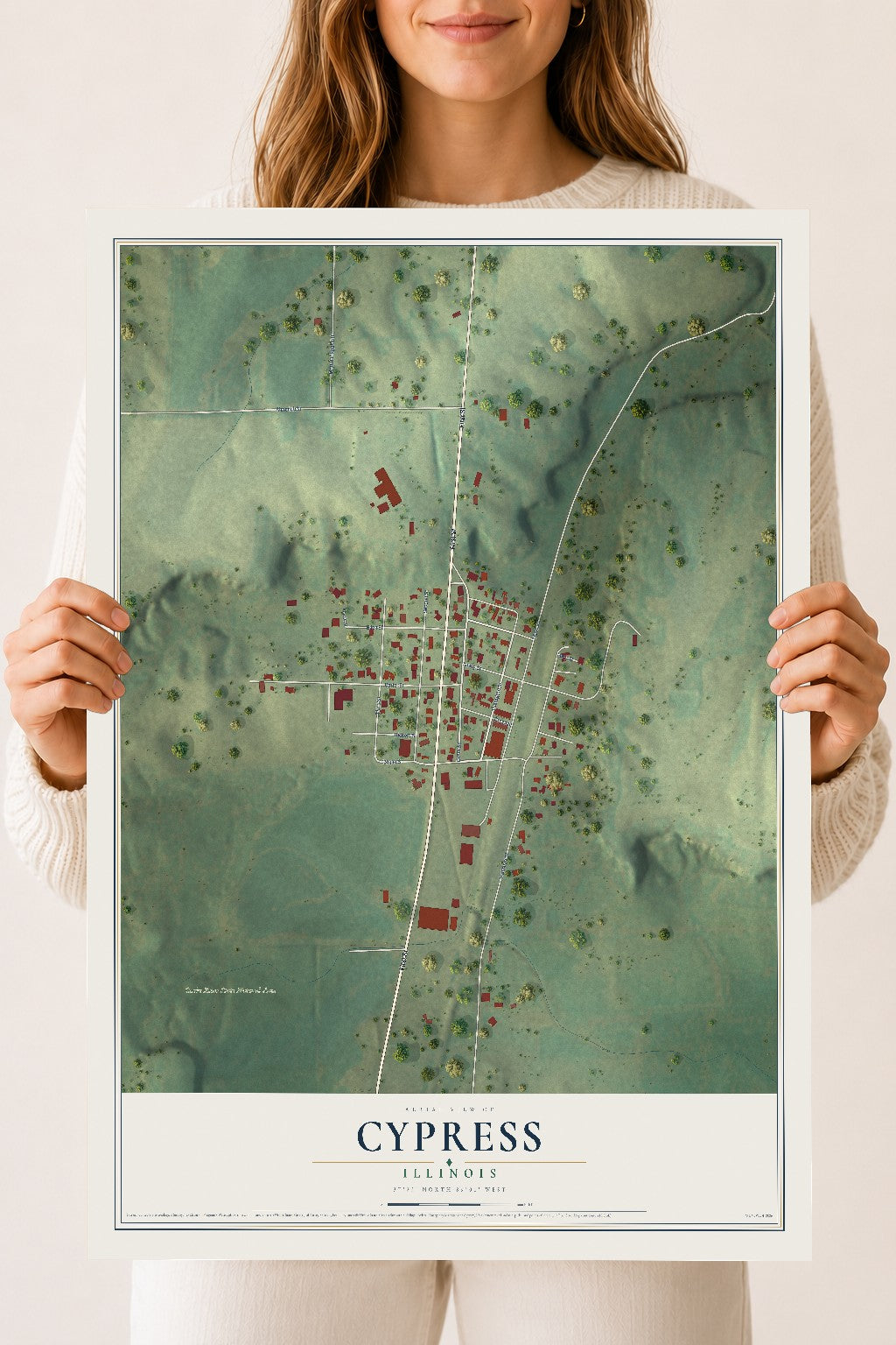 Map of Cypress, Illinois, 18 x 24 inch unframed archival matte print