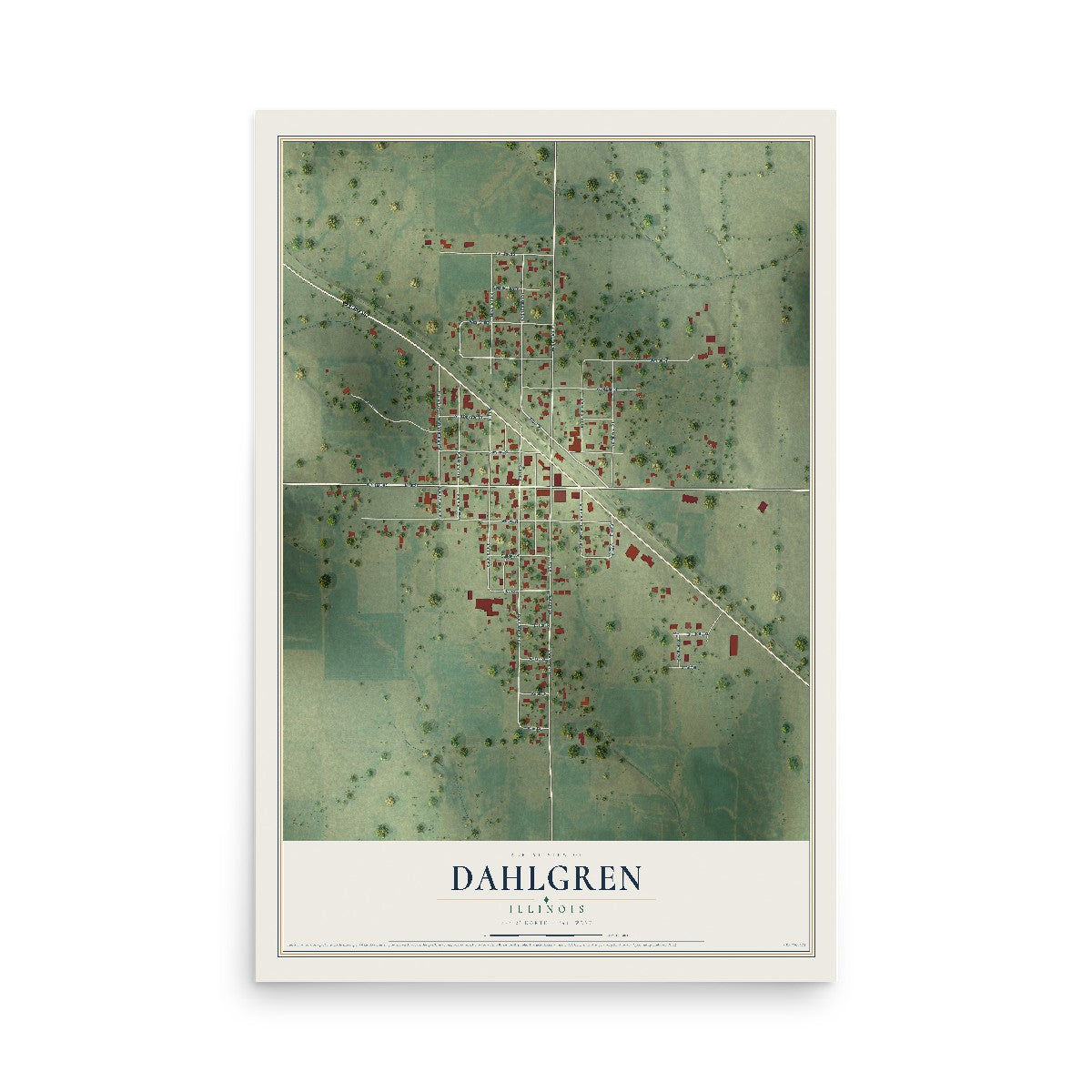 Map of Dahlgren, Illinois, 12 x 18 inch unframed archival matte print