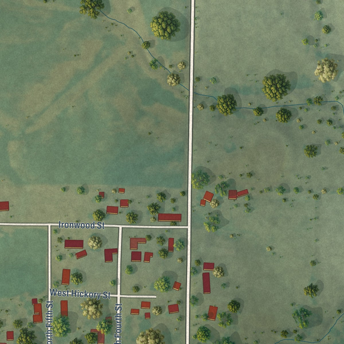 Second close-up of the map of Dahlgren, Illinois print showing more streets and buildings