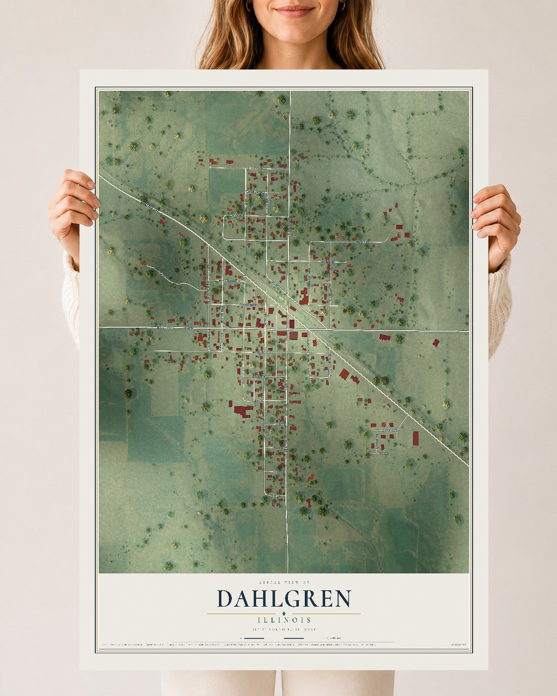 Map of Dahlgren, Illinois, 24 x 36 inch unframed archival matte print