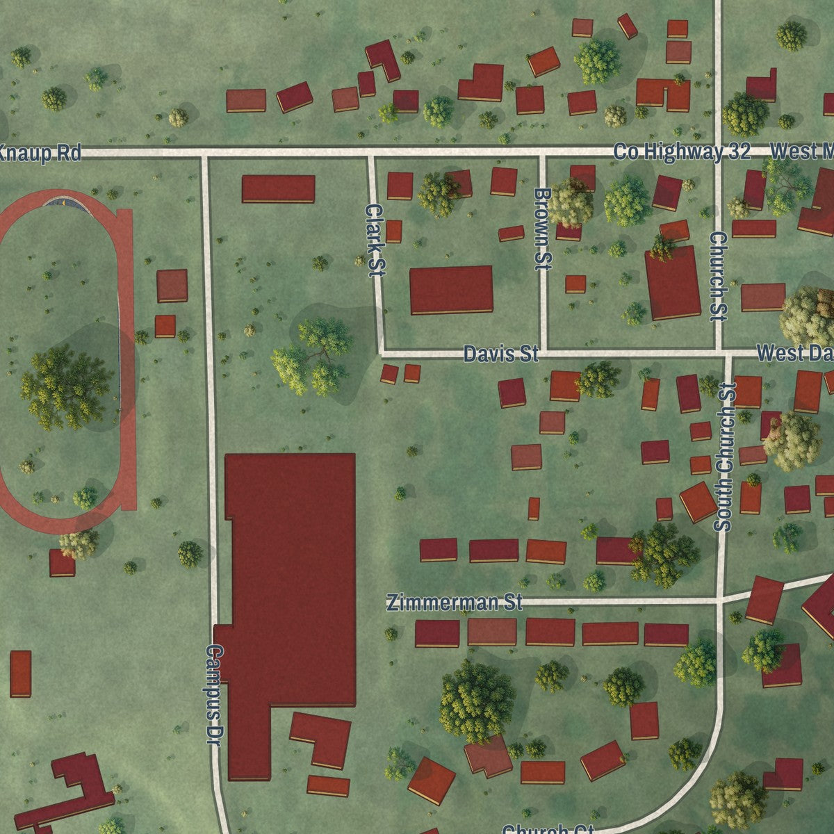 Second close-up of the map of Dakota, Illinois print showing more streets and buildings